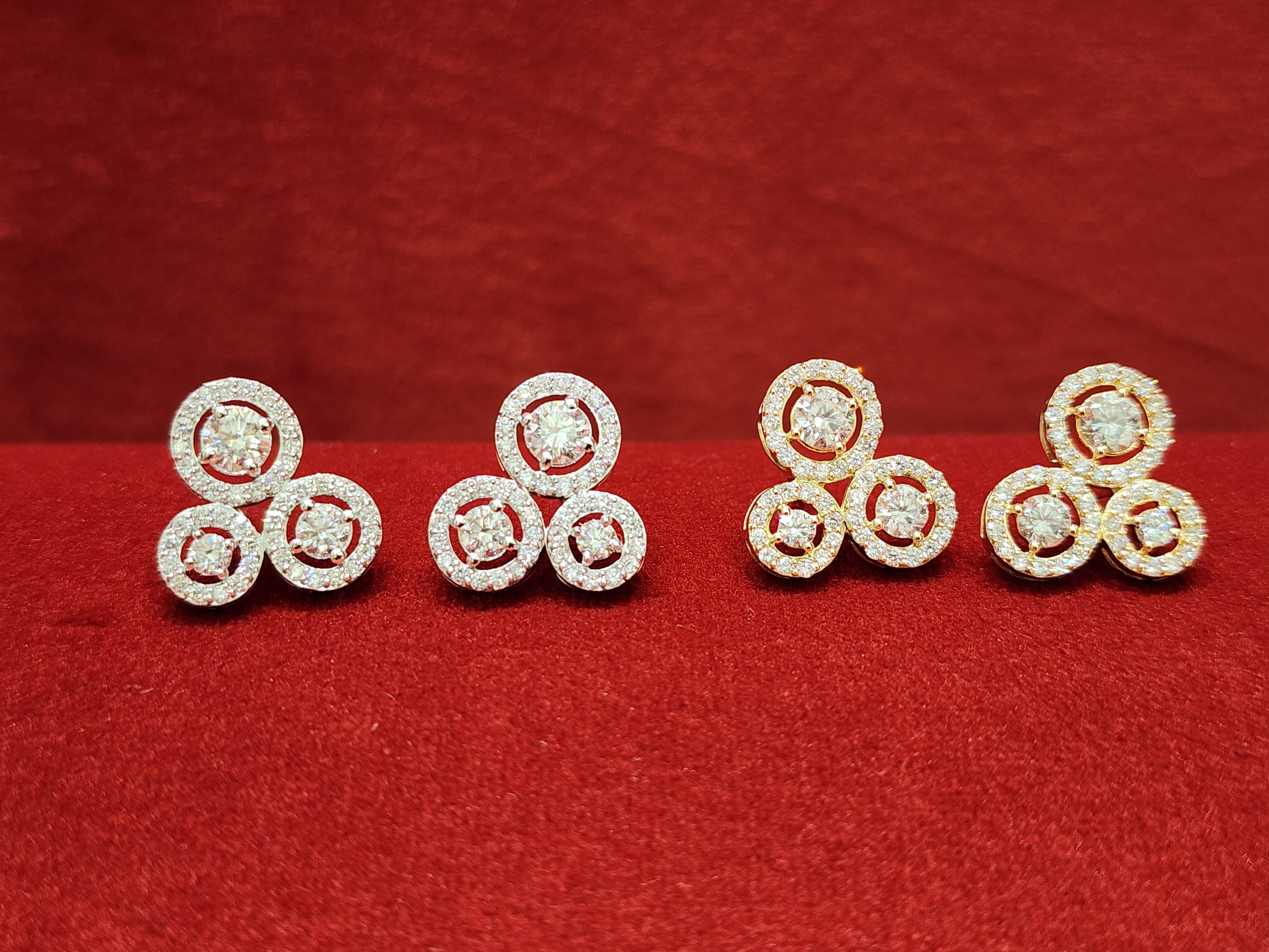 14K Yellow Gold Round Cut trio Diamond Earrings – 2.38 CT