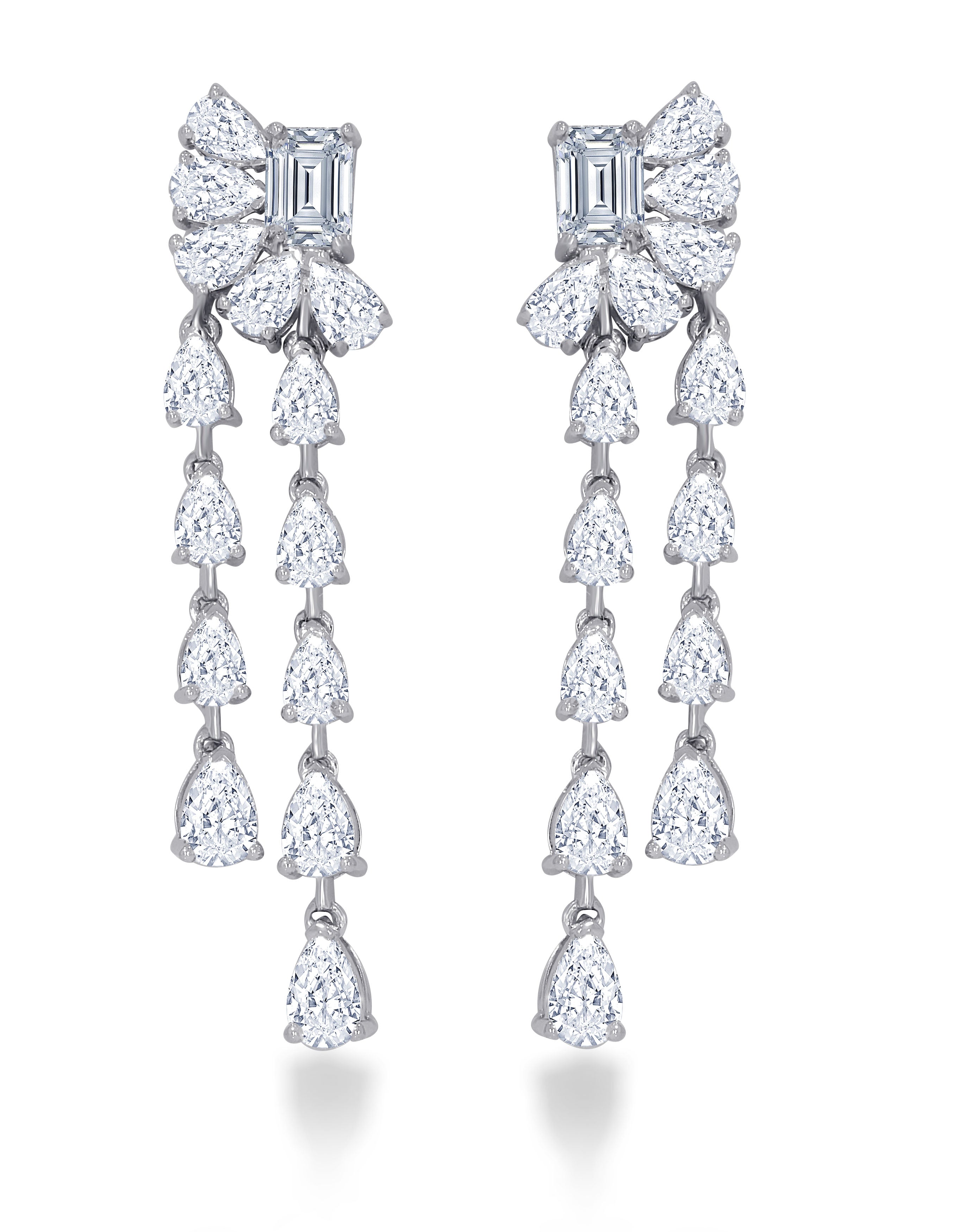 Emerald cut and pear shape lab diamond drop earrings