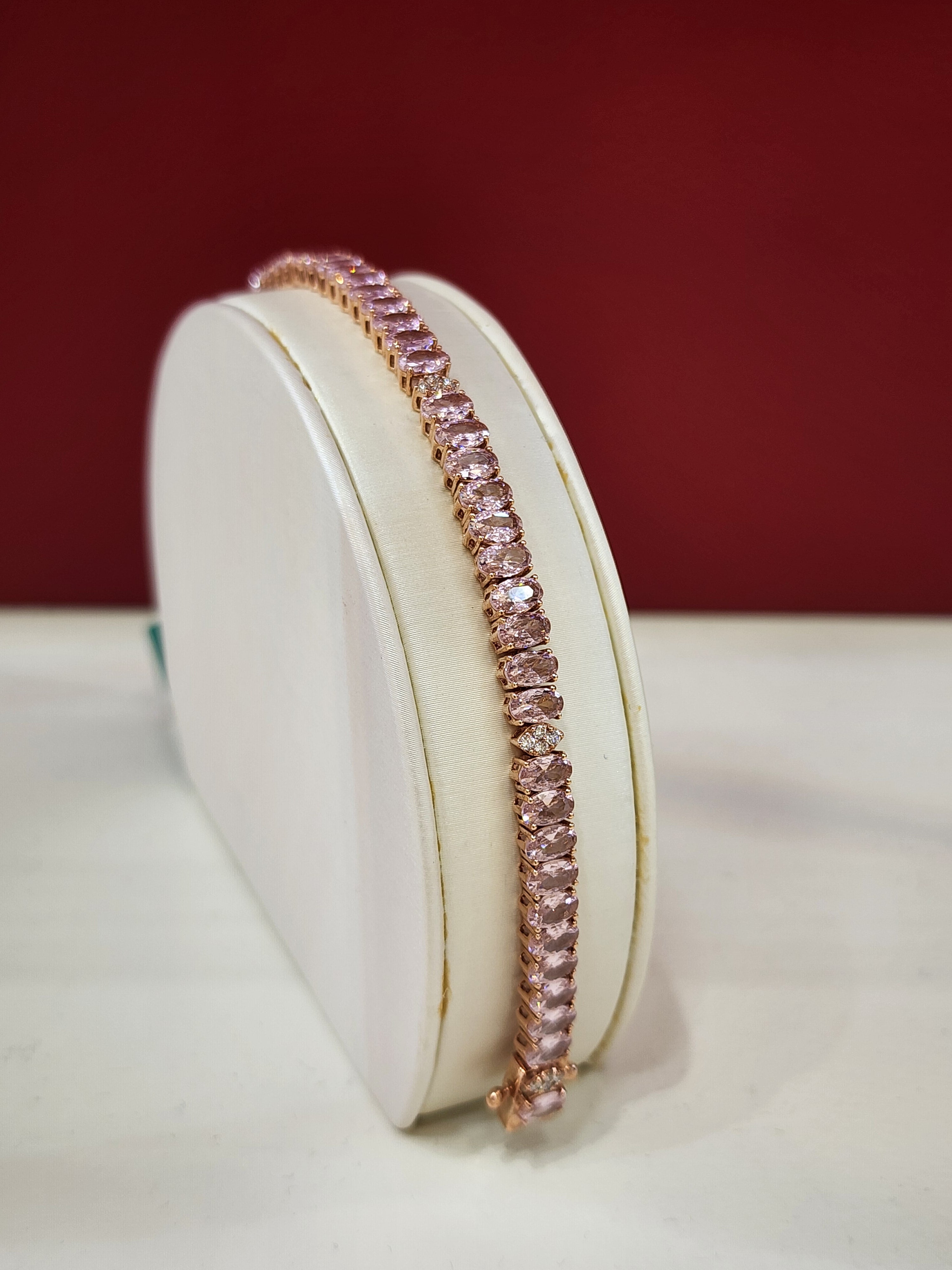 14K White Gold Round Cut Lab-Grown Diamond & Pink Sapphire Bracelet – 17.36 CT