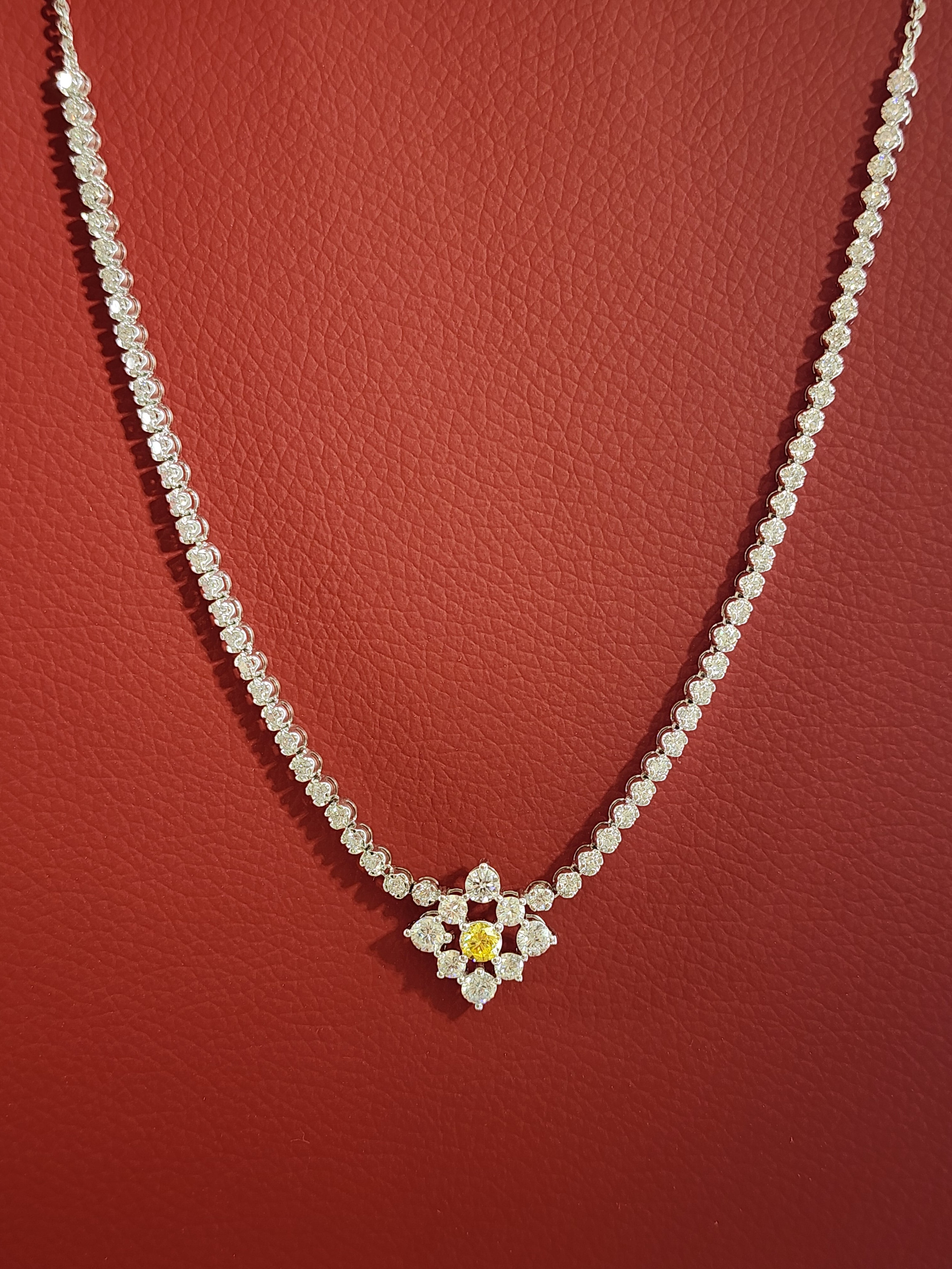 14K White Gold Round Cut Lab-Grown Diamond Necklace – 4.88 CT
