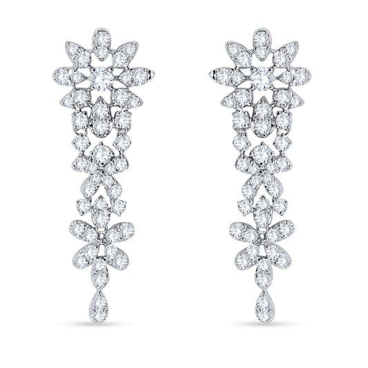 Floral cluster lab diamond dangle earrings front view