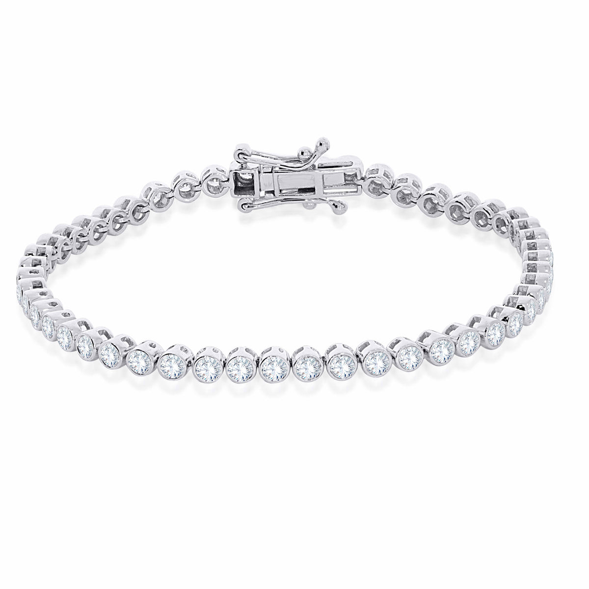 14k white gold bezel set lab grown diamond tennis bracelet