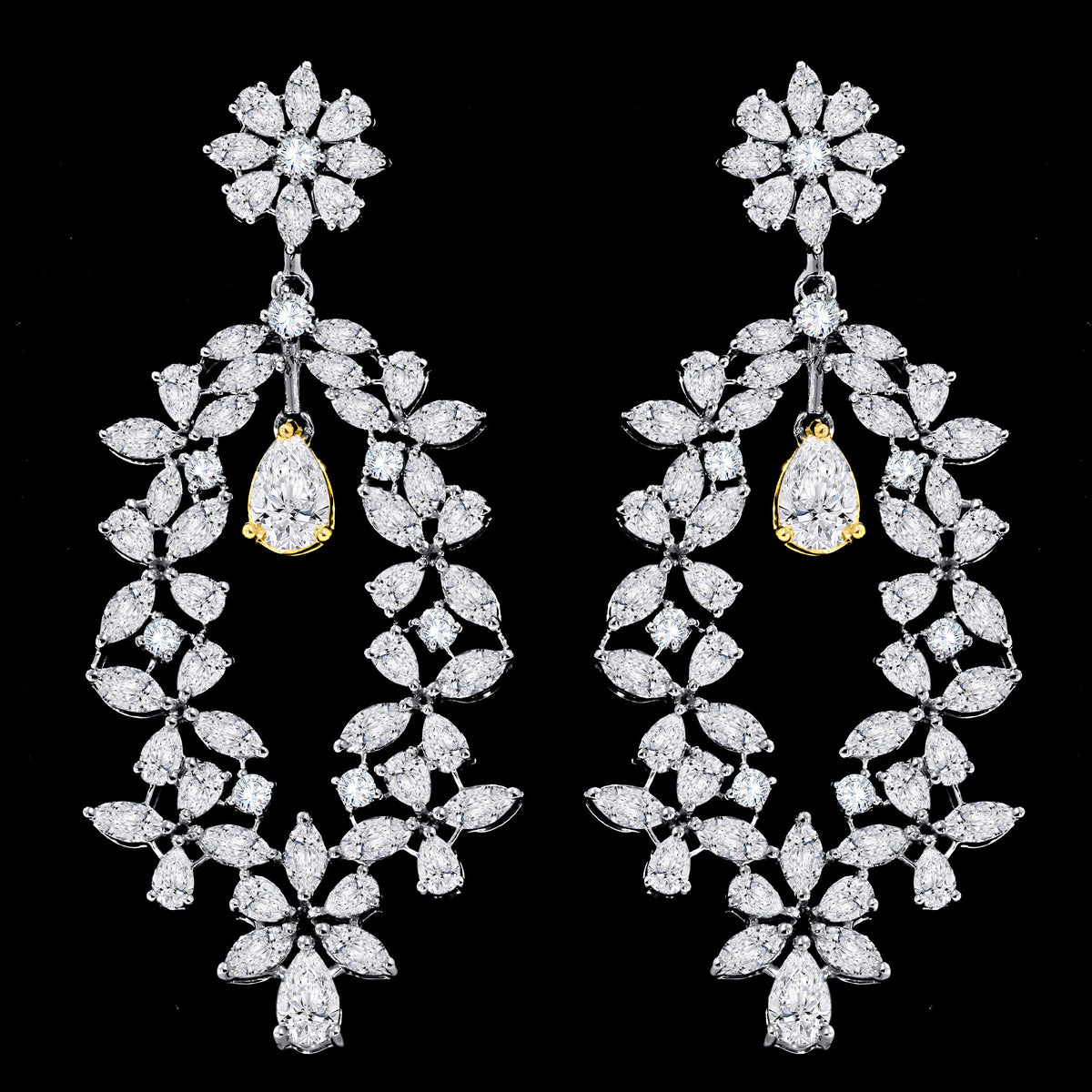 14K White Gold Multi-Shape Diamond Earring, 6.50 CT, fine jewellery by Luster d'Anvers, Antwerp