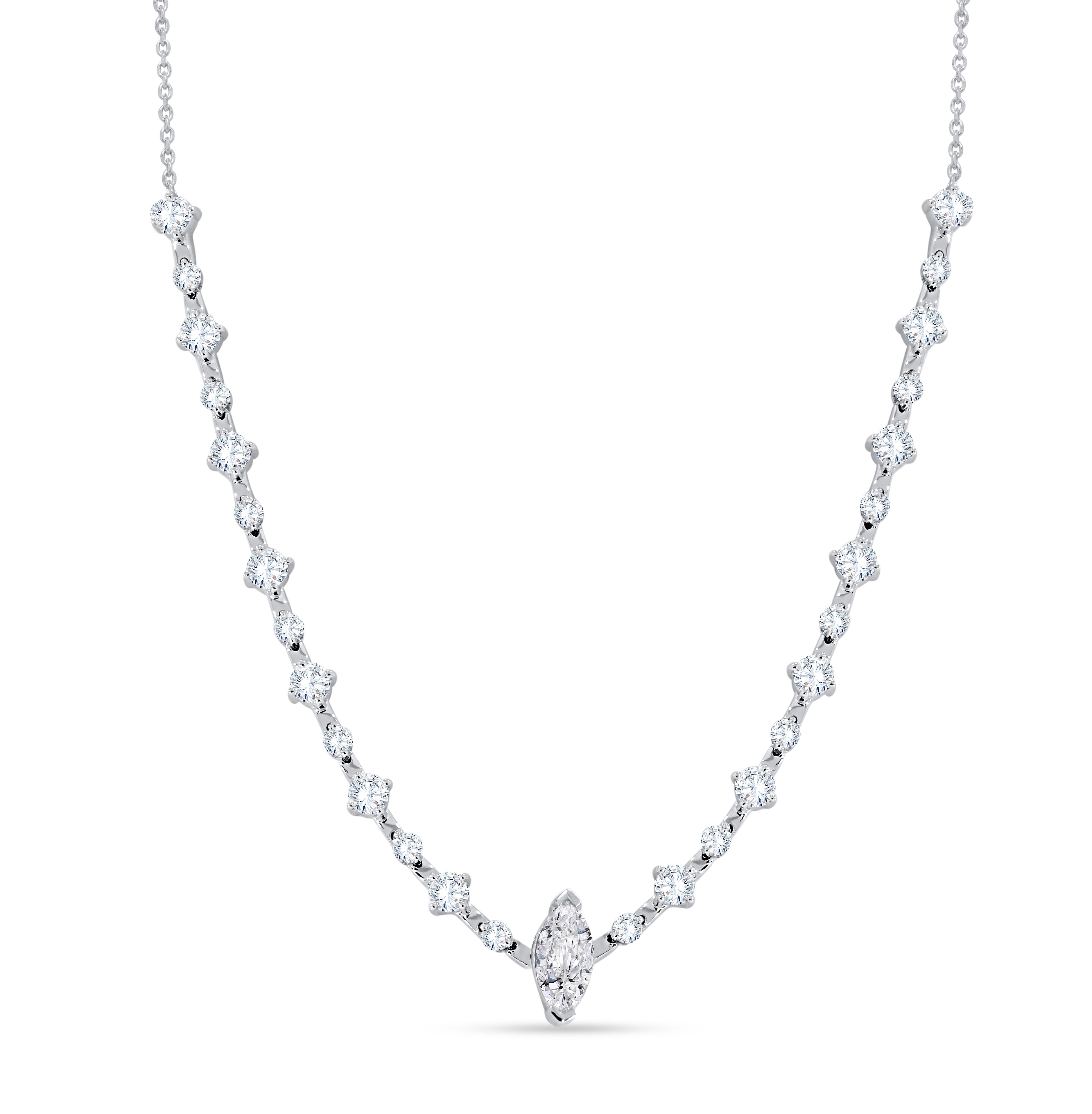 14K White Gold Multi-Shape Diamond Necklace, 3.59 CT, fine jewellery by Luster d'Anvers, Antwerp