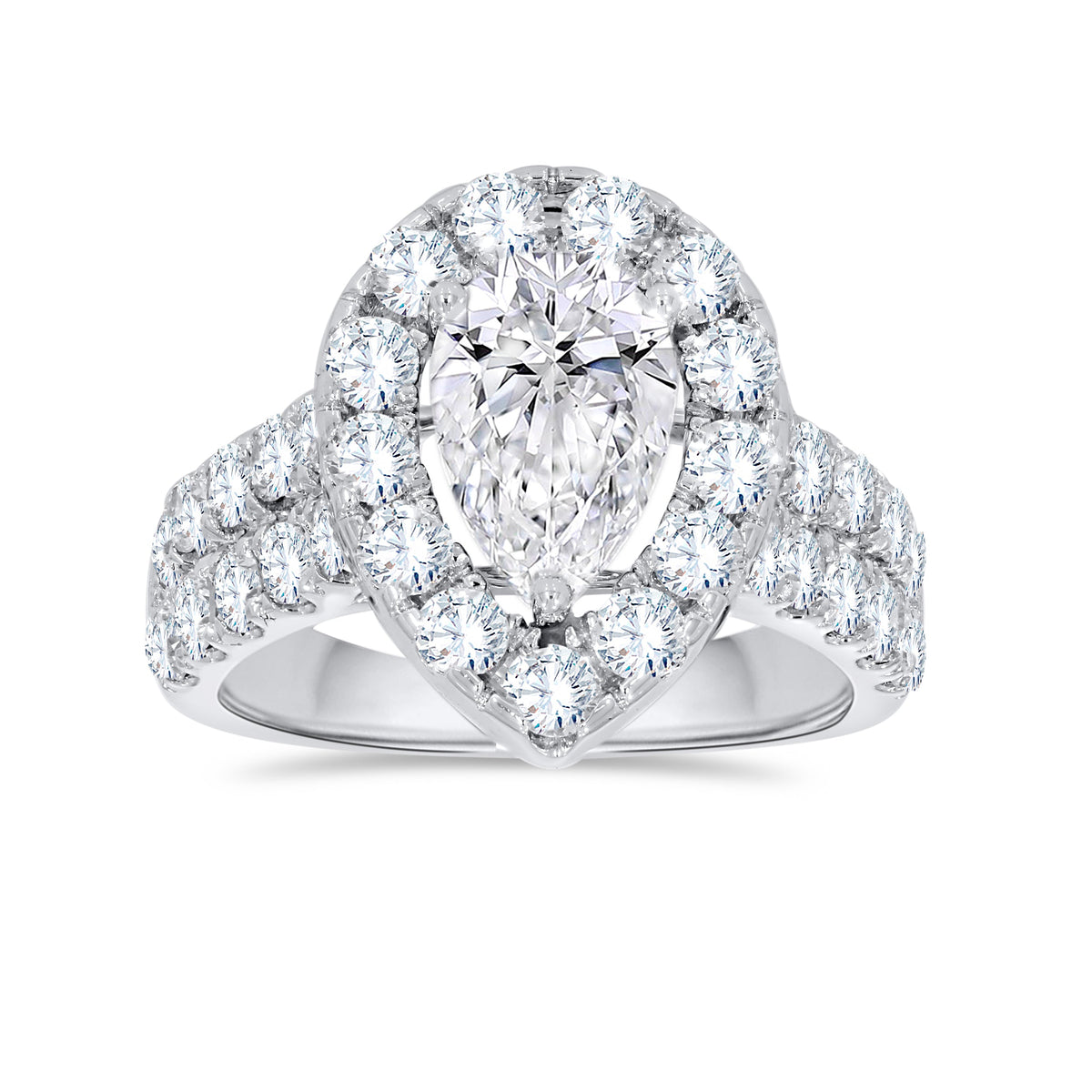 14K White Gold Pear Cut Diamond Ring, 3.50 CT, fine jewellery by Luster d'Anvers, Antwerp