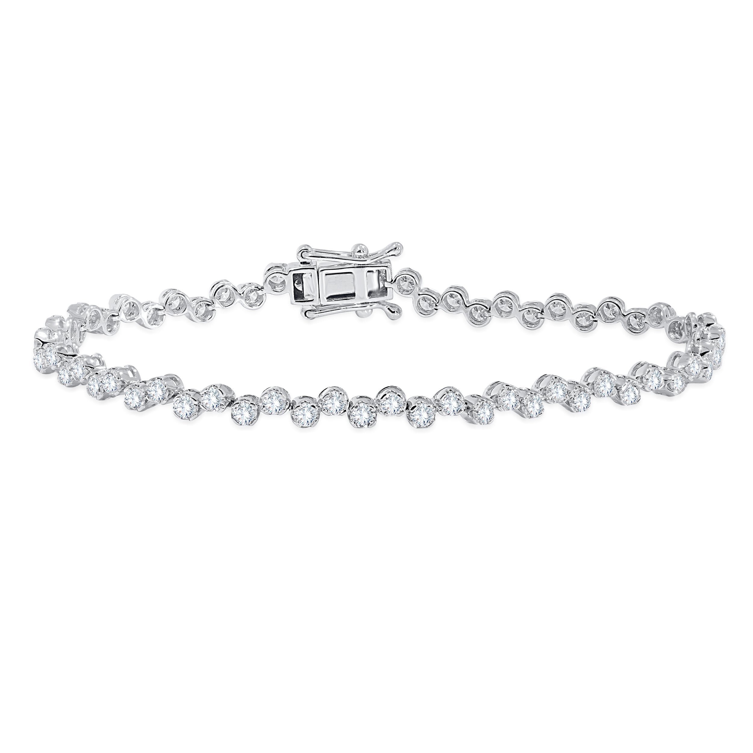 14k white gold wave style bezel set diamond bracelet 3.39 carat