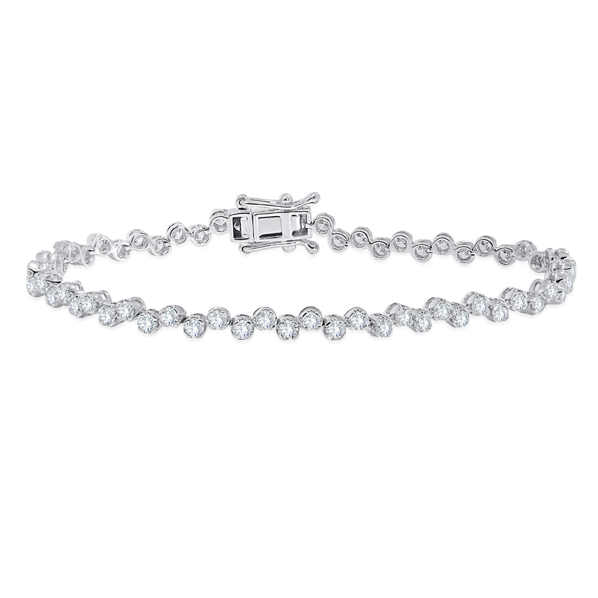 14k white gold wave style bezel set diamond bracelet 3.39 carat