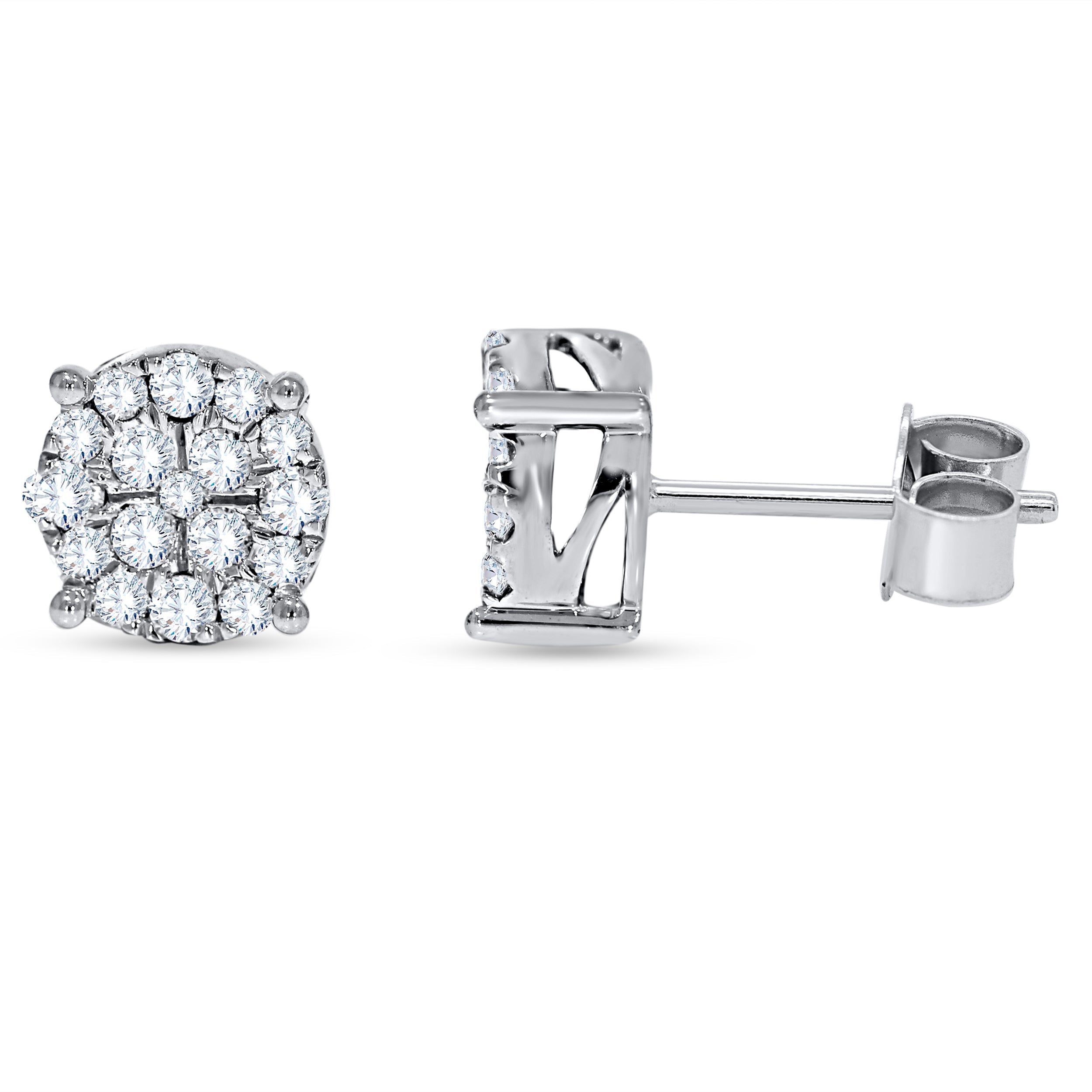 14K White Gold Round Diamond Cluster Stud Earrings, 0.58 CTW, fine jewellery by Luster d'Anvers, Antwerp