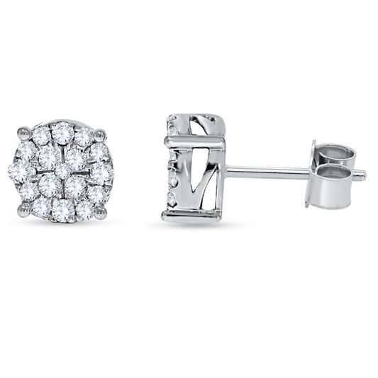 14K White Gold Round Diamond Cluster Stud Earrings, 0.58 CTW, fine jewellery by Luster d'Anvers, Antwerp