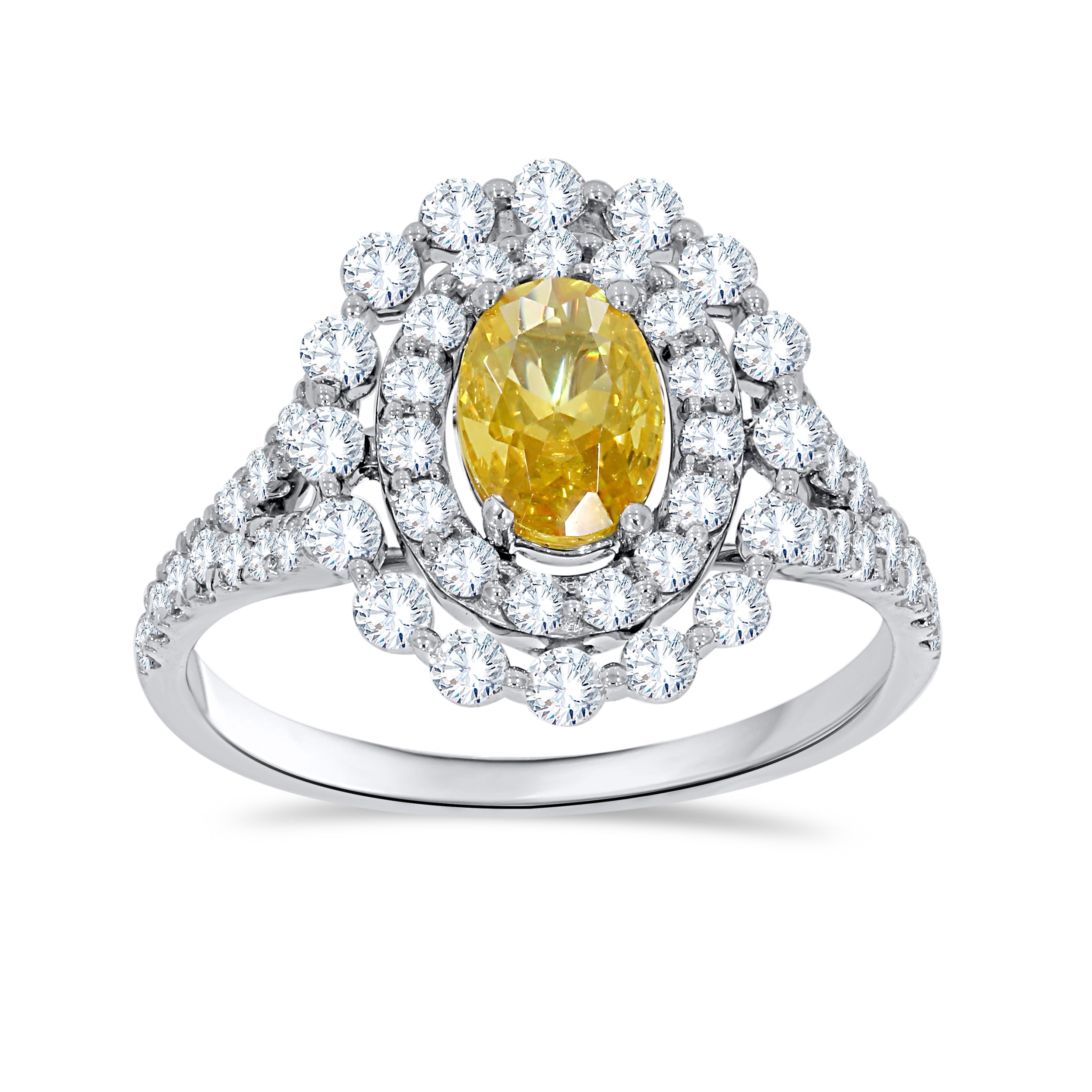 14K White Gold Fancy Yellow Oval Cut Lab-Grown Diamond Ring – 2.16 CT, fine jewellery by Luster d'Anvers, Antwerp