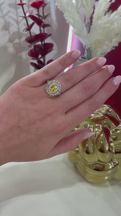 14K White Gold Fancy Yellow Oval Cut Lab-Grown Diamond Ring – 2.16 CT